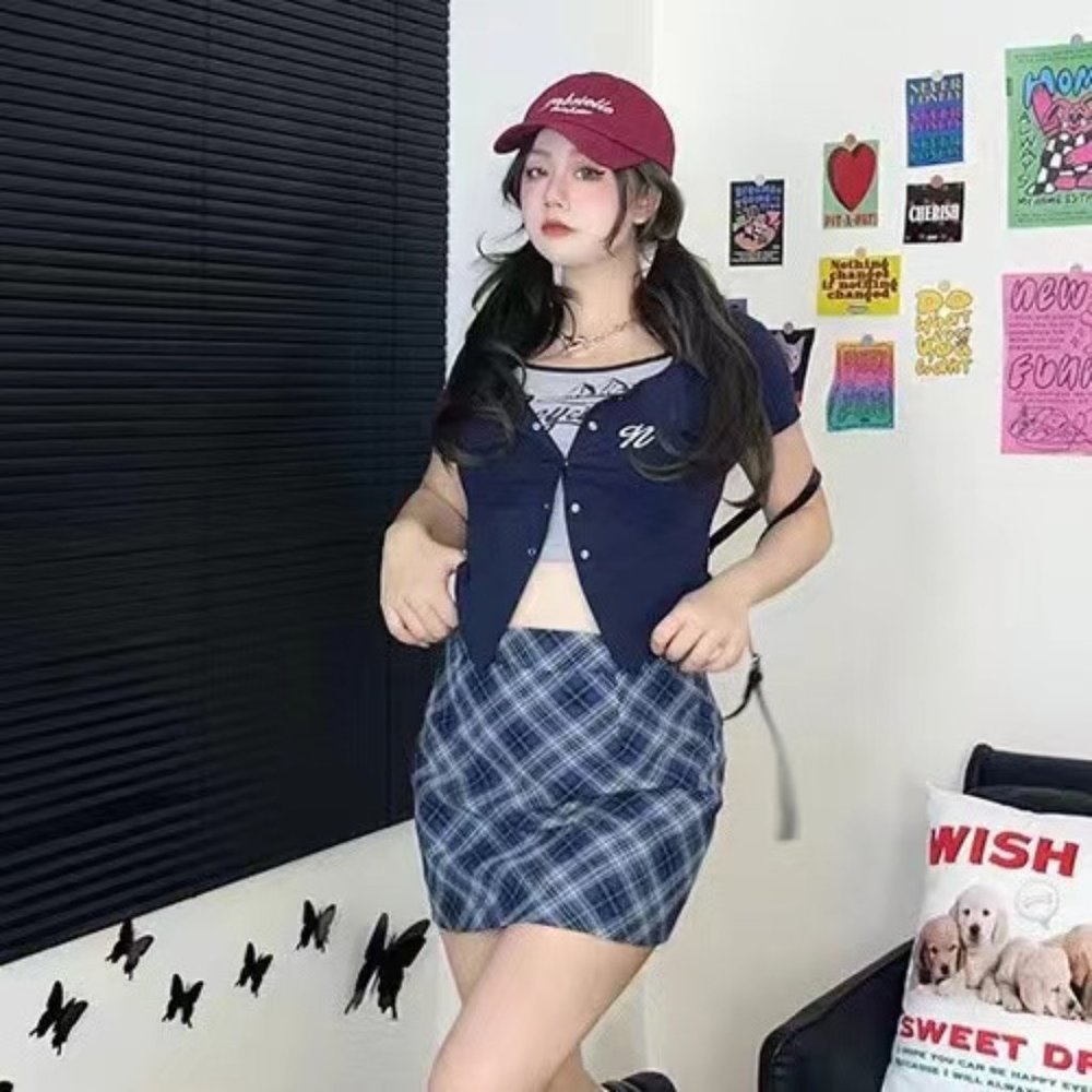 [yesstyle] blue plaid skirt